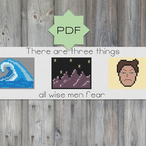 Three Things All Wise Men Fear Cross Stitch Bookmark Pattern, Name of the Wind, Kingkiller Chronicles, Book Lover Nerdy Gift, PDF download