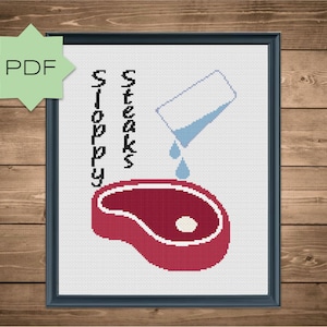 Sloppy Steaks Kreuzstichmuster, I Think You Should Leave, ITYSL, PDF download, lustig, Comedy, Skizze, Truffoni's, Tim Robinson Geschenk