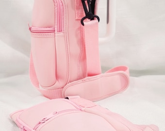 Pink 40oz Bottle Koozie with Carrying Strap Cup Not Included