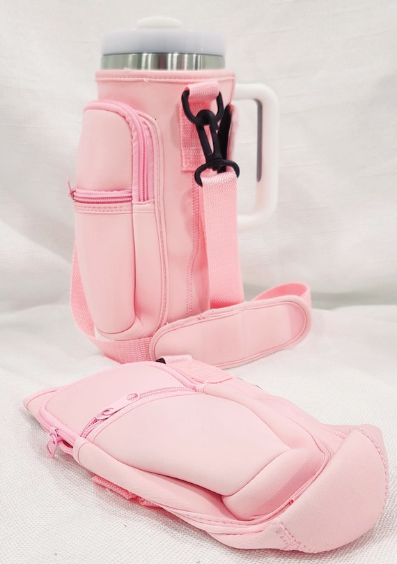 Pink 40oz Bottle Koozie with Carrying Strap Cup Not Included