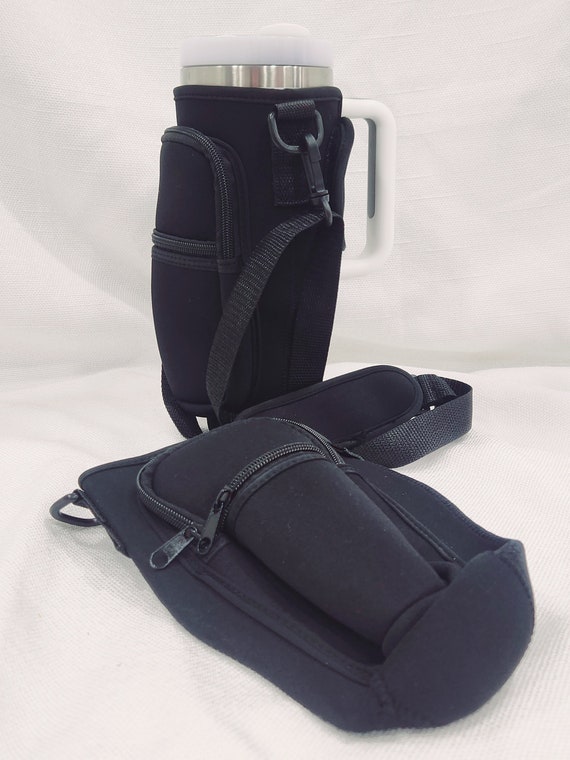 Black 40oz Bottle Koozie with Carry Strap, Cup Not Included