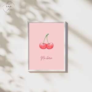 Ma Chérie Cherry Digital Wall Art French Printable Wall Art Romantic Valentines Poster Digital Download Digital Wall Art