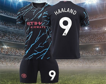 2324 Manchester City Away Kit, #9 Haaland, Soccer Jersey and Shorts Set, Size For Children's And Adult's, Gift For Soccer Fans