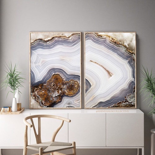 Set of 2 Agate Prints  - Prints (Print #056 & 057) - Fine Art Print - Mineral Geode Agate Crystal Decor