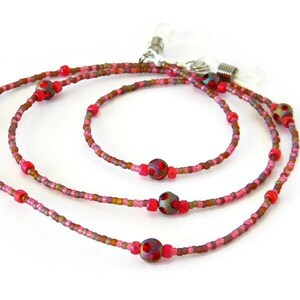 Beaded Eyeglass Chain: Pink & Red Seed Beads, Glasses Lanyard