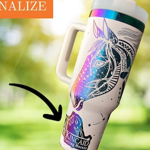 Custom Engraved Boho Horse Design 40 oz Tumbler, Personalized Insulated Drinkware, Unique Horse Gift, Perfect for Horse Lovers