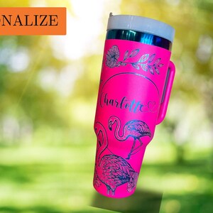 Engraved Flamingo Tumbler, Personalized Insulated 40 oz Drinkware