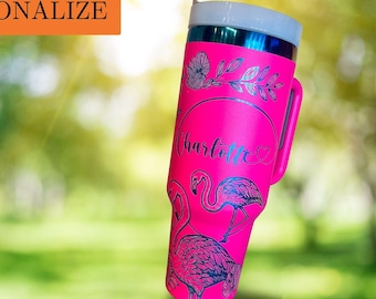 Engraved Flamingo Tumbler, Personalized Insulated 40 oz Drinkware