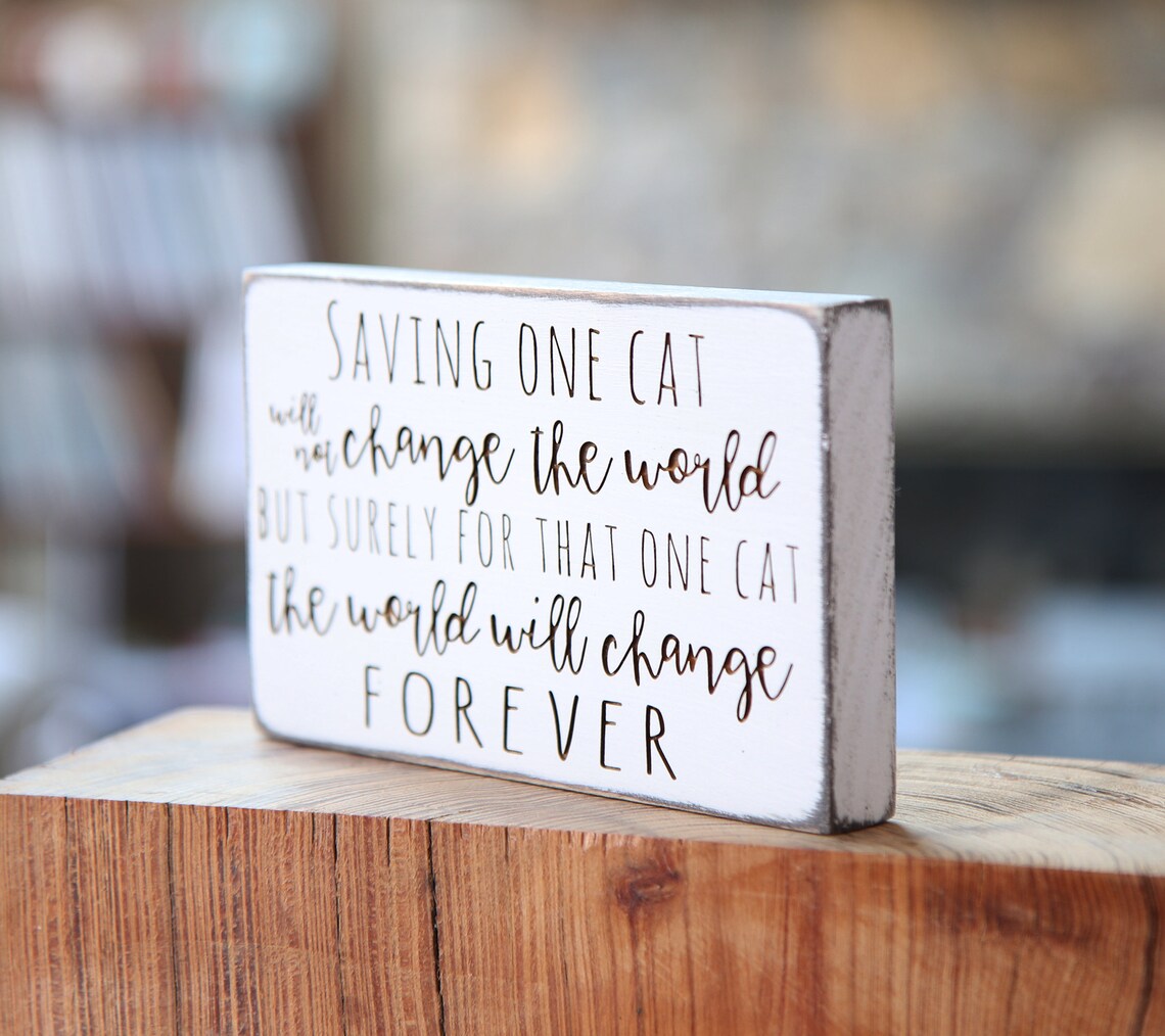 Primitives By Kathy – Insegna In Legno: "Saving One Cat Will Not Change The World...". Per Amanti Dei Gatti - 2