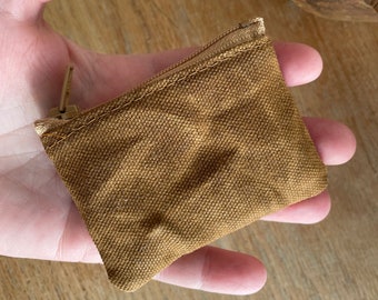 Cinnamon Coin Collector penny purse Micro zipper pouch treasure catchall mini zip change purse minimalist Flea Market cash waxed canvas