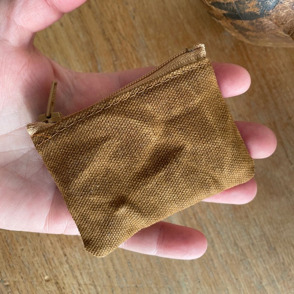 Cinnamon Coin Collector penny purse Micro zipper pouch treasure catchall mini zip change purse minimalist Flea Market cash waxed canvas