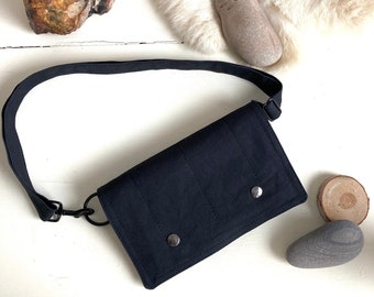 Black canvas Fanny pack gadget case hands free commuter belt bag smart phone case bum bag cotton canvas Bum Bag Mothers Bag Hiker Dog walker