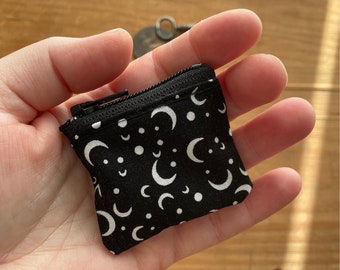 The Lilliput a dinky zip Moon Black and white case SD card case change purse mini zipper coin pouch minimalist Earbuds keeper storage witch