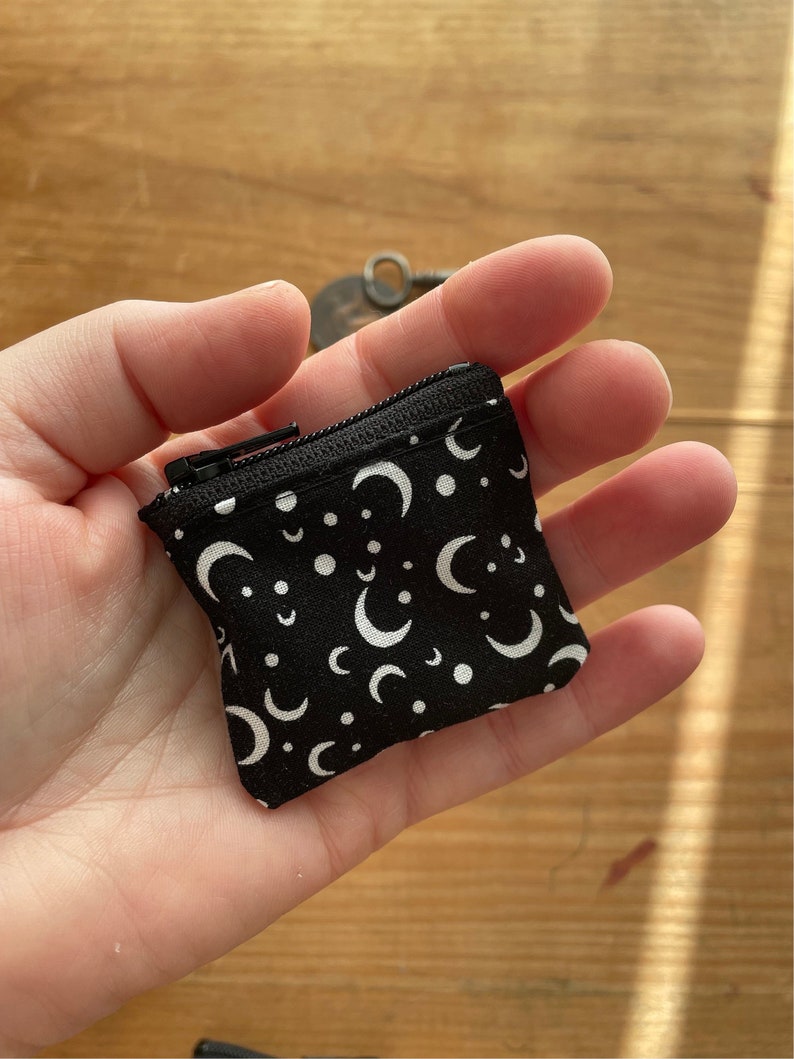 The Lilliput a dinky zip Moon Black and white case SD card case change purse mini zipper coin pouch minimalist Earbuds keeper storage witch image 1