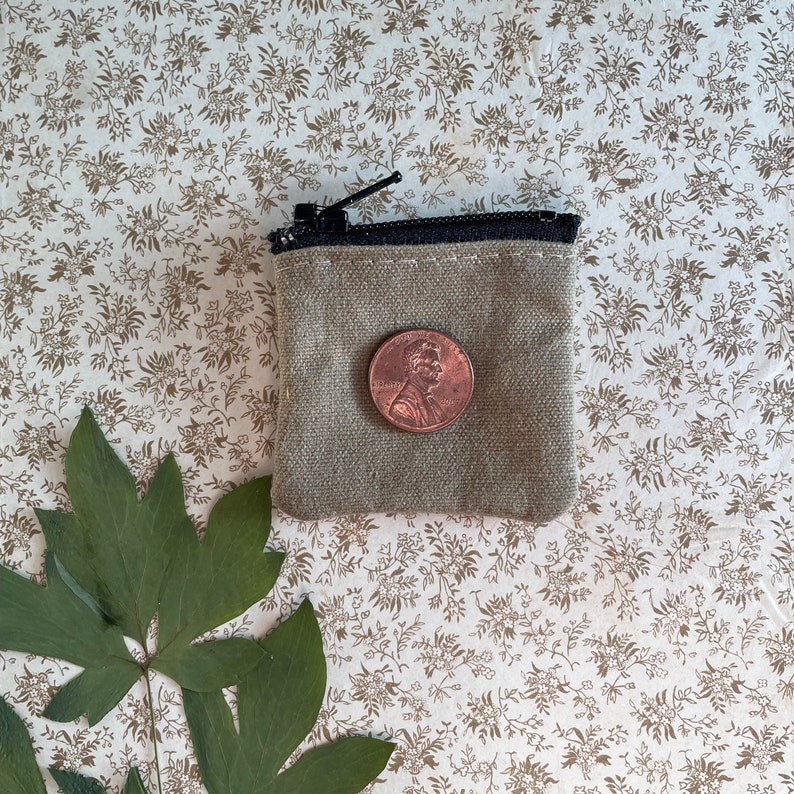 The Lilliput a dinky zip case beige SD card case waxed Canvas earbud change purse mini zipper coin pouch minimalist keeper coin storage image 7
