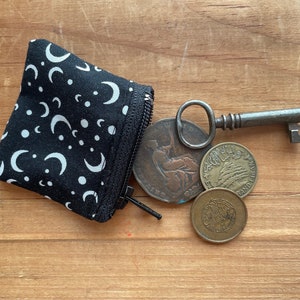 The Lilliput a dinky zip Moon Black and white case SD card case change purse mini zipper coin pouch minimalist Earbuds keeper storage witch image 4