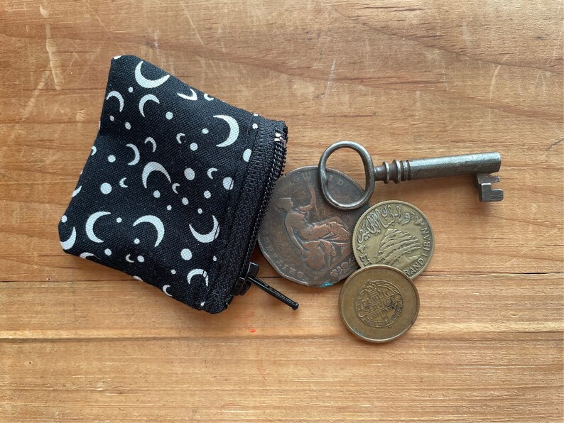 The Lilliput a dinky zip Moon Black and white case SD card case change purse mini zipper coin pouch minimalist Earbuds keeper storage witch image 4