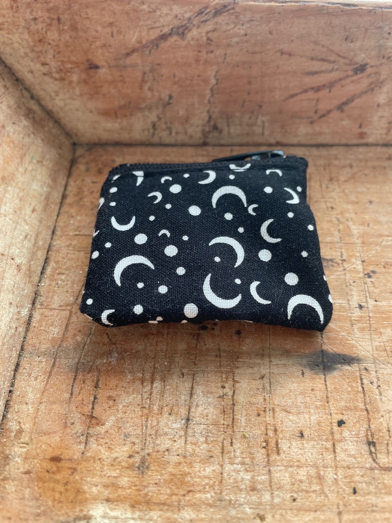 The Lilliput a dinky zip Moon Black and white case SD card case change purse mini zipper coin pouch minimalist Earbuds keeper storage witch image 2