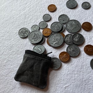 Estuche gris con cremallera de Lilliput, monedero pequeño con cremallera para coleccionistas, monedero minimalista para guardar pastillas, monedero de lona encerada