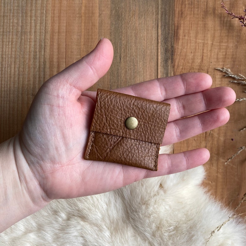 The Lilliput a dinky SNAP ring case Collector brown leather change purse mini coin pouch minimalist pill keeper fund purse EDC bullion image 2