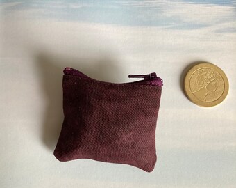 Small Purple waxed canvas zipper pouch wallet change jewelry catch all treasure purse gifts under 30 boyfriend gift Coin Collector Pouch