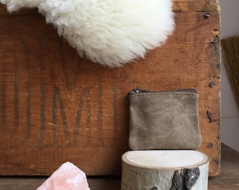 Waxed Canvas Coin Purse, Minimalist Zipper Pouch