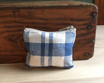 Country Gingham Checkered Coin Pouch Gingham gift bag Nostalgic purse primitive bag Treasure mini zipper homespun change purse