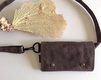 Waxed Canvas Hip Bag: Brown Fanny Pack, Utility Belt Pouch