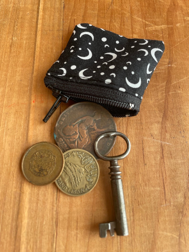 The Lilliput a dinky zip Moon Black and white case SD card case change purse mini zipper coin pouch minimalist Earbuds keeper storage witch image 6