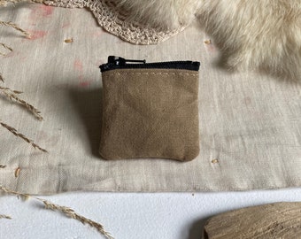 The Lilliput a dinky zip case beige SD card case waxed Canvas earbud change purse mini zipper coin pouch minimalist keeper coin storage
