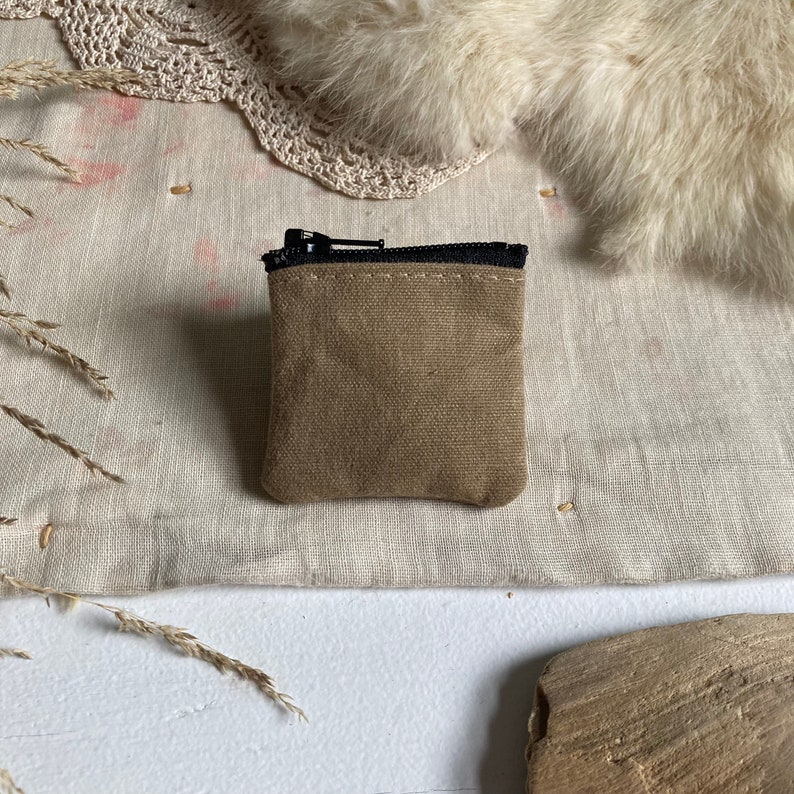 The Lilliput a dinky zip case beige SD card case waxed Canvas earbud change purse mini zipper coin pouch minimalist keeper coin storage image 1