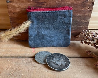 Coin Collector penny purse gray Waxed canvas silver bar coin bag treasure catchall mini zipper change pouch Flea Market cash fund