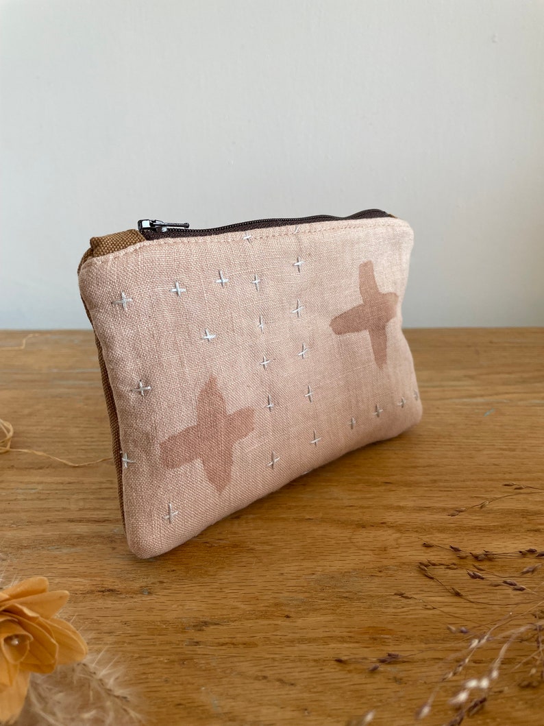First Aid Zipper pouch black vintage denim Swiss Cross travel pink linen diaper clutch makeup minimalist cosmetic herbal forest pouch image 1