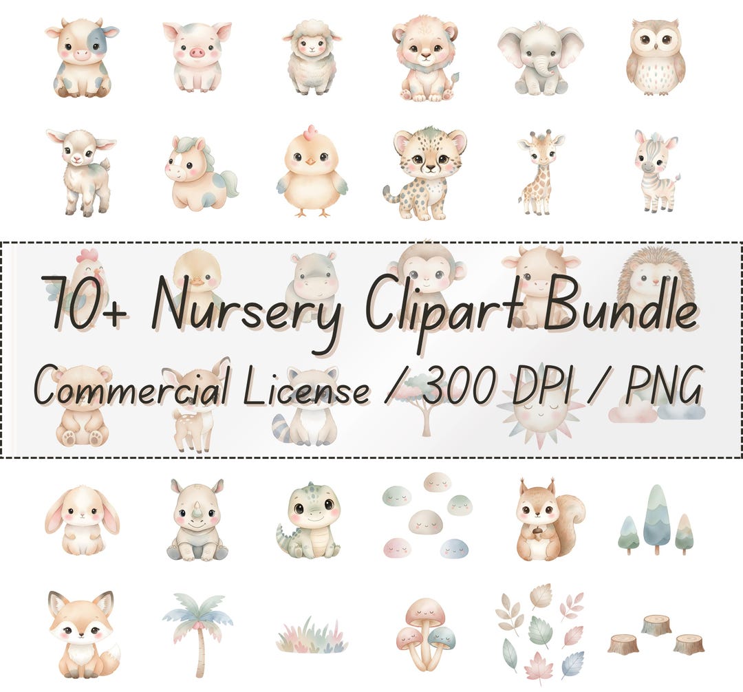 Baby Dragon Clipart Bundle, Nursery Watercolor Fantasy Animals PNG ...