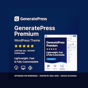 GeneratePress Premium Proプラグイン：無制限のサイト、生涯アクセス（デジタルダウンロード）GPL WordPress
