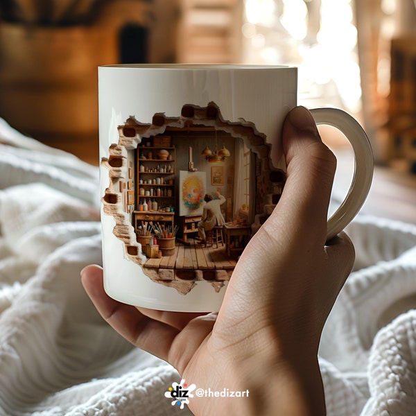 Artist's Studio Mug - Unique Coffee Mug for Art Lovers, Perfect Gift for Painters and Creatives, Sublimation Design Coffee Cup