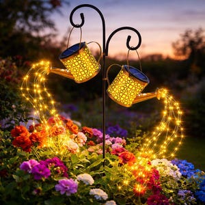 Solar Watering Can Lights, Flowing Star Effect Garden Decor, Metal Outdoor Lights (2 Pack)