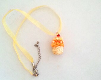 Miniature Cupcake Pendant Orange and Yellow