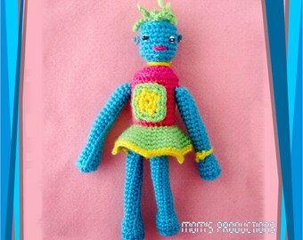 Amigurumi Art Doll Robot - Robotina Blue body, pink blouse and green skirt