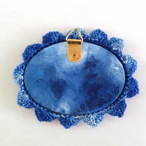 Miniature Painting Girl with Crocheted Frame color Dark Blue image 2