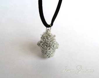 Crocheted Mini Silver Cupcake Pendant