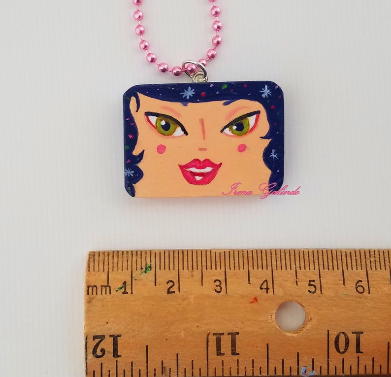 Miniature Painting Pendant hand painted Original of a girl with stars hair image 4