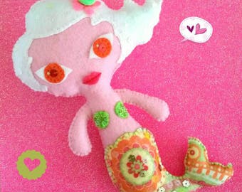 Mermaid White Hair Girl Handmade Felt Art Doll