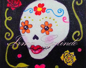 Sugar Skull Original Painting Flower Eyes (Dead of the Dead Series)