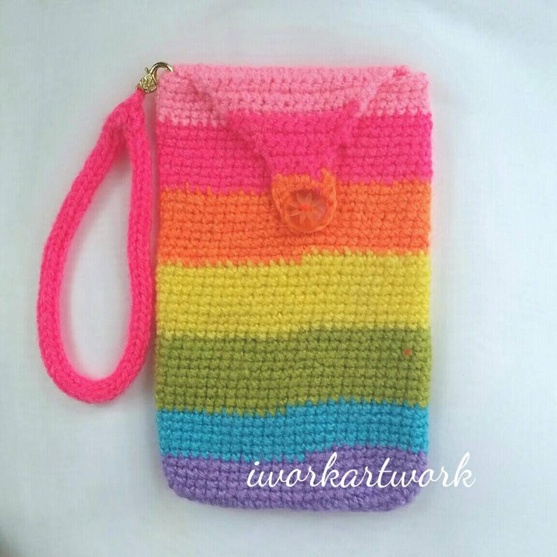 Crocheted Rainbow Cellular Pouch image 1