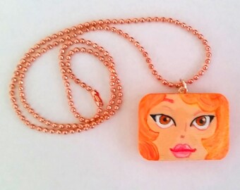 Miniature Painting Pendant hand painted Original  ORANGE