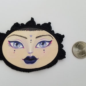 Miniature Painting Girl with Crocheted Frame Goth style image 6