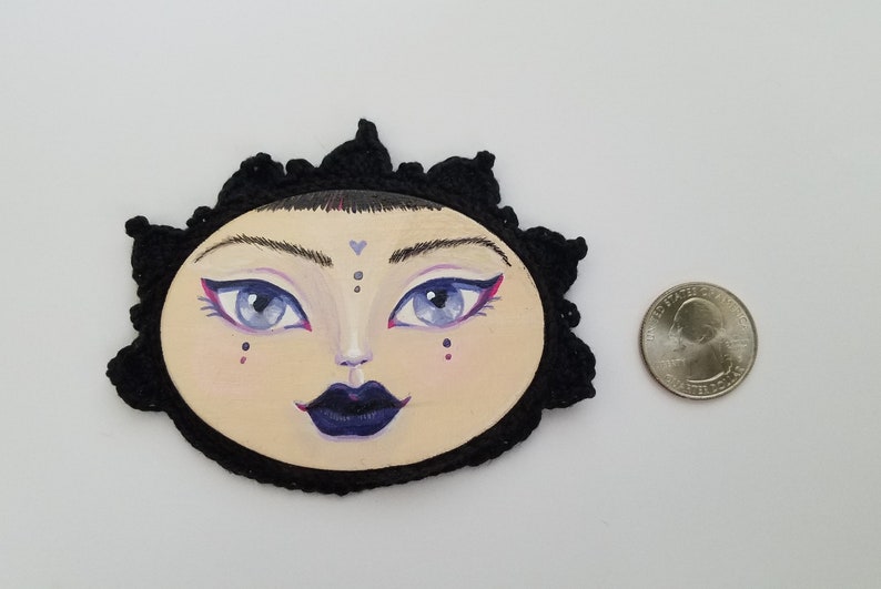 Miniature Painting Girl with Crocheted Frame Goth style image 6