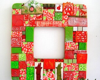 Polymer Clay Mosaic Mirror  Between Two Houses  Reduce Price and FREE Shipping USA