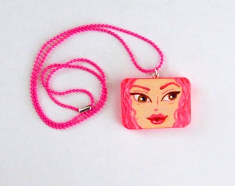 Miniature Painting Pendant hand painted Original color PINK